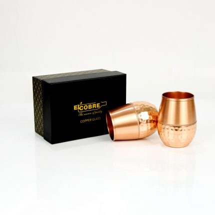 El’Cobre Premium Bottom Sequence Copper Glass Set (2 Glasses in a Fine Black Box) – 250ML