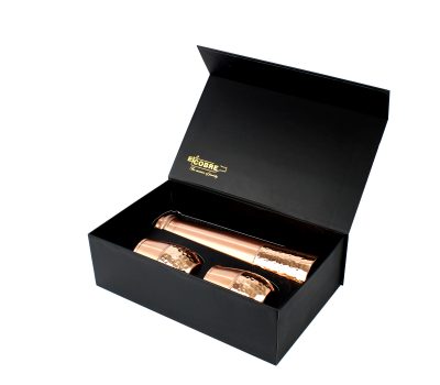 ELCOBRE PREMIUM COPPER SEQUENCE GLASSES & SEQUENCE TOWER BOTTLE SET (2 GLASSES & 1 BOTTLE IN A GIFT BOX)