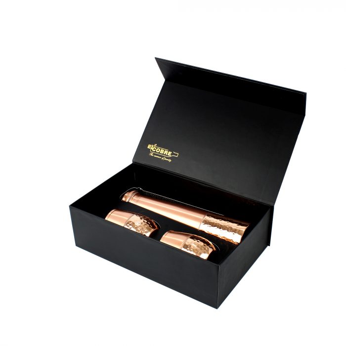ELCOBRE PREMIUM COPPER SEQUENCE GLASSES & SEQUENCE TOWER BOTTLE SET (2 GLASSES & 1 BOTTLE IN A GIFT BOX)