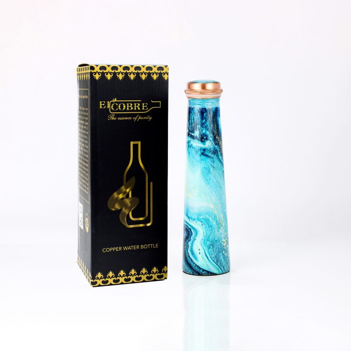 El'Cobre Limited Edition Printed Tower Copper Bottle (Blue Marble)