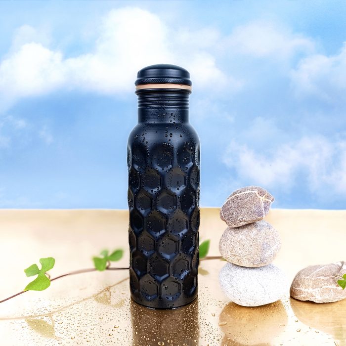 El'Cobre Premium Black Diamond Hammered Copper Water Bottle - 700 ML