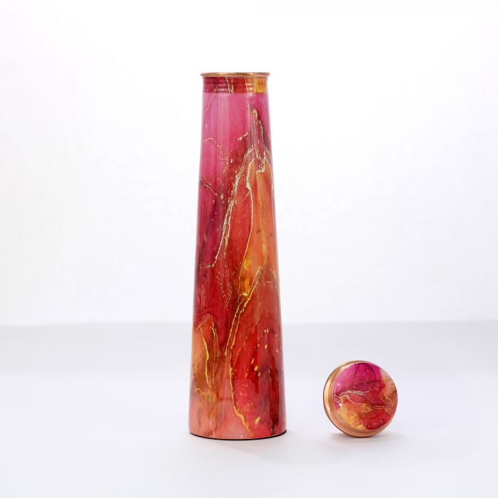 El’Cobre Limited Edition Printed Tower Copper Bottle – 850ML (Red Marble)