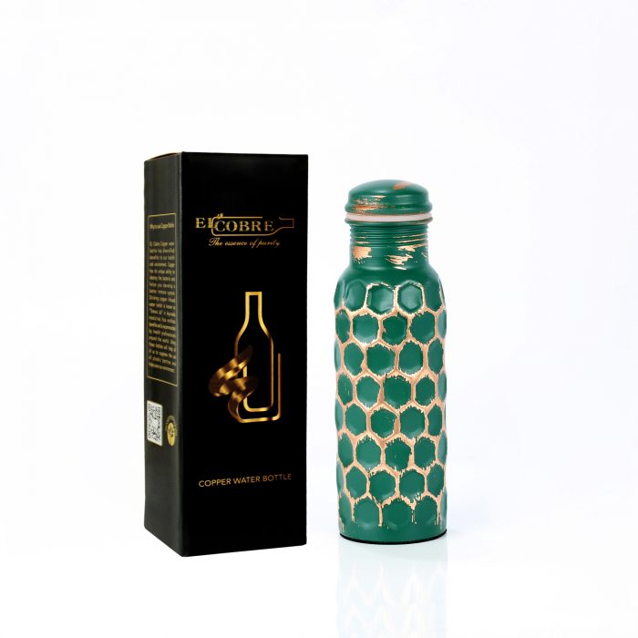 El'Cobre Premium Antique Green Diamond Hammered Copper Water Bottle - 700 ML