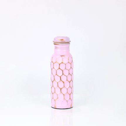 El'Cobre Premium Antique Pink Diamond Hammered Copper Water Bottle - 700 ML