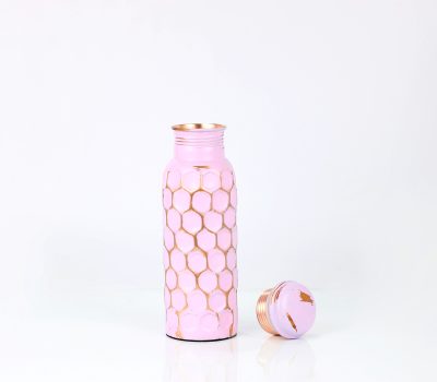 El'Cobre Premium Antique Pink Diamond Hammered Copper Water Bottle - 700 ML