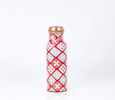 ELCOBRE PREMIUM LIMITED EDITION PRINTED COPPER BOTTLE - 700ML (Red & Blue Squares)