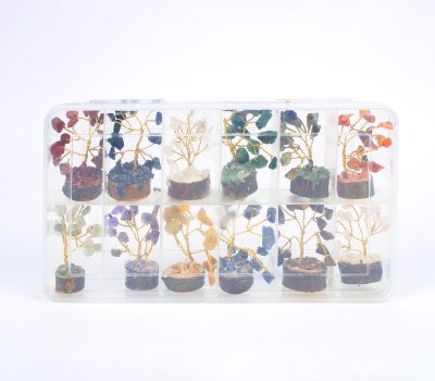 12 Pieces Mini Crystal Tree Set - Wood Base