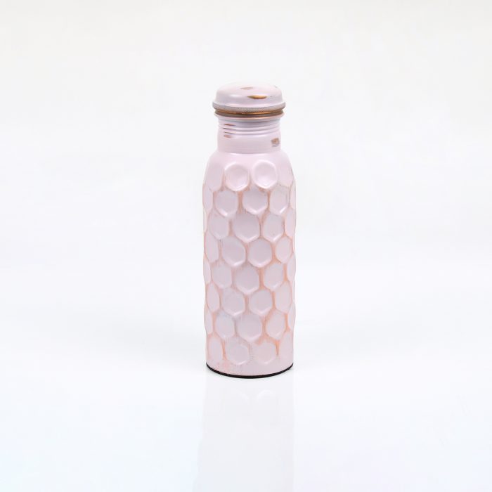 El'Cobre Premium Antique Light Pink Diamond Hammered Copper Water Bottle - 700 ML