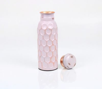 El'Cobre Premium Antique Light Pink Diamond Hammered Copper Water Bottle - 700 ML