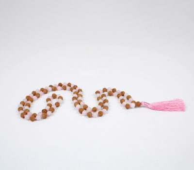 Rudraksha and Rose Quartz Mala