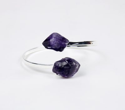 Dual Point Amethyst Bracelet Electroplated in Silver