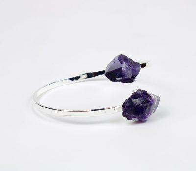 Dual Point Amethyst Bracelet Electroplated in Silver