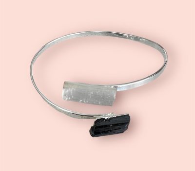 Dual stone Tourmaline & Selenite Bracelet Plated in Silver