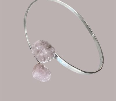 Dual Stone Rose Quartz Bracelet - Silver Electroplated