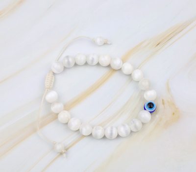 Macrame Selenite with Evil Eye Crystal Bracelet