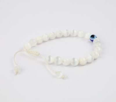 Macrame Selenite with Evil Eye Crystal Bracelet