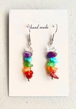 7 Chakra Gravel Stone Earrings - Silver Plated