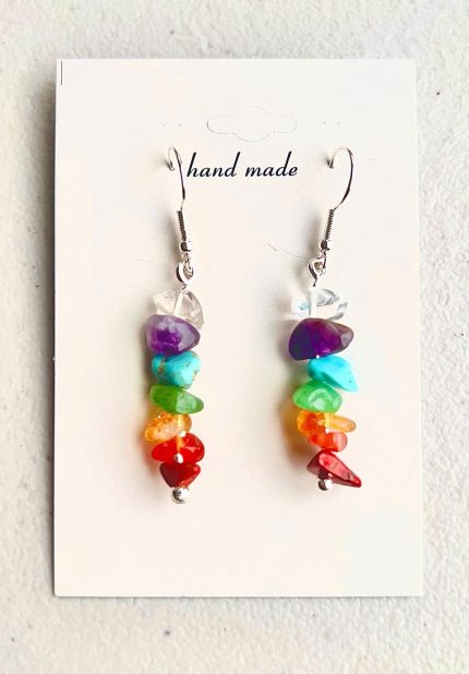 7 Chakra Gravel Stone Earrings - Silver Plated