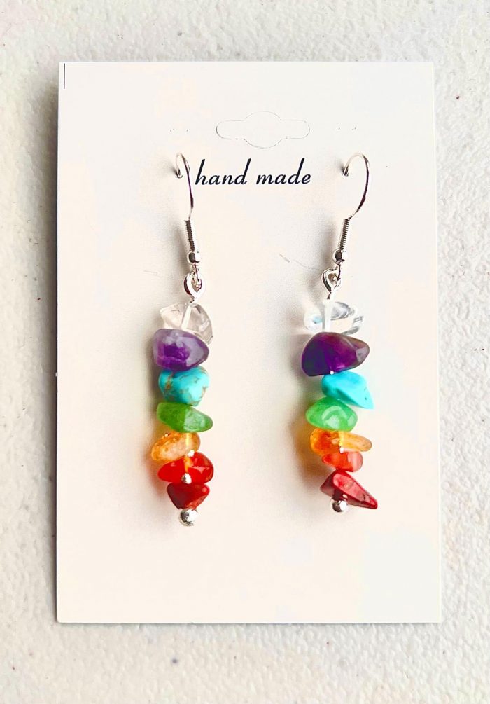 7 Chakra Gravel Stone Earrings - Silver Plated